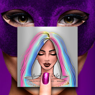 Cartão De Visita Quadrado Makeup Artist Eyelashes Brows Silver Hológrafo