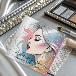Cartão De Visita Quadrado Makeup Artist Eyelashes QR Code Silver