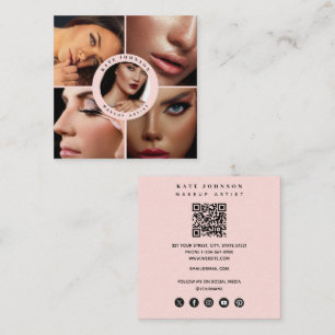 Cartão De Visita Quadrado Makeup Artist Fotografias QR Code Ícones de Mídia 