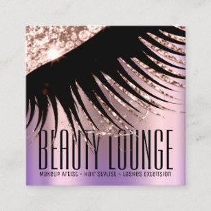 Cartão De Visita Quadrado Makeup Artist Hair Eyelash Lux Rosa Violet Glitter