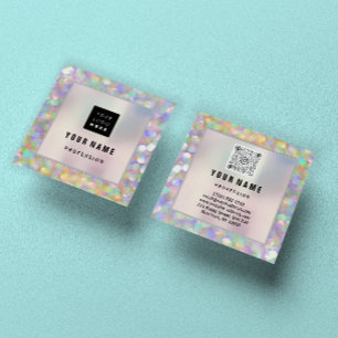 Cartão De Visita Quadrado Makeup ARTIST Holograph Logotipo QR Único