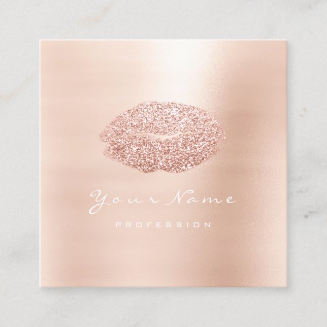 Cartão De Visita Quadrado Makeup Artist Kiss Lábios Glitter Pink Square (Frente)