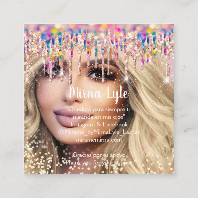 Cartão De Visita Quadrado Makeup Artist Lash Studio Holograph Foto Mirna (Verso)