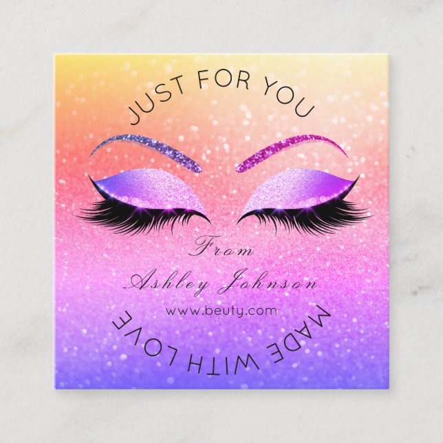 Cartão De Visita Quadrado Makeup Artist Lashes Buagie Dall Classy (Frente)