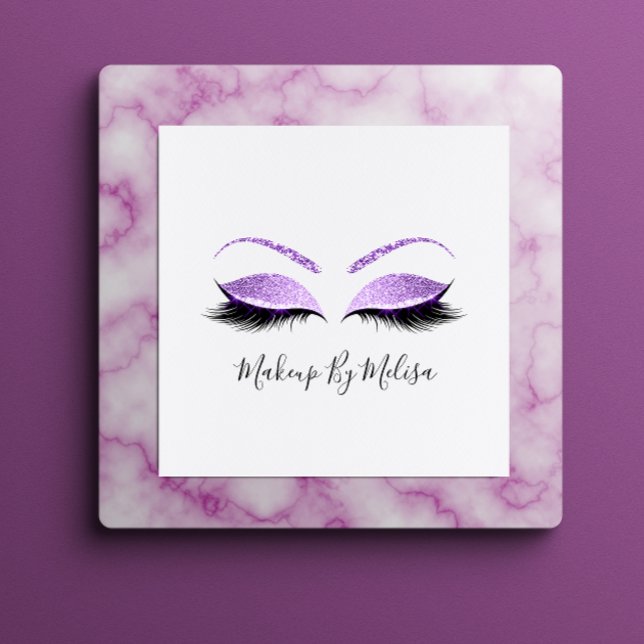 Cartão De Visita Quadrado Makeup Artist Lashes Extension Violet Roxo (Criador carregado)