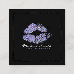 Cartão De Visita Quadrado Makeup Artist Na moda Multicolor Glitter Lábios #