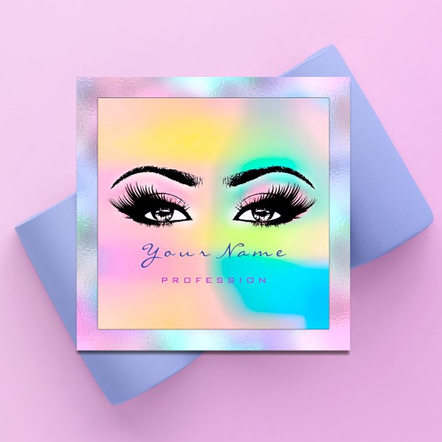 Cartão De Visita Quadrado Makeup Artist Professional Eyeash Hológrafo Rosa (Makeup Artist Professional Eyeash Holograph Pink Square Business Card)