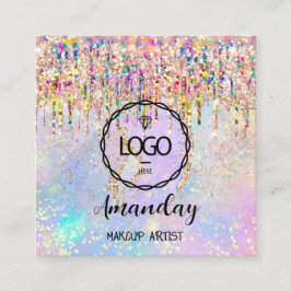 Cartão De Visita Quadrado Makeup Artist Unhas Unicorn Dourado Logotipo Holog