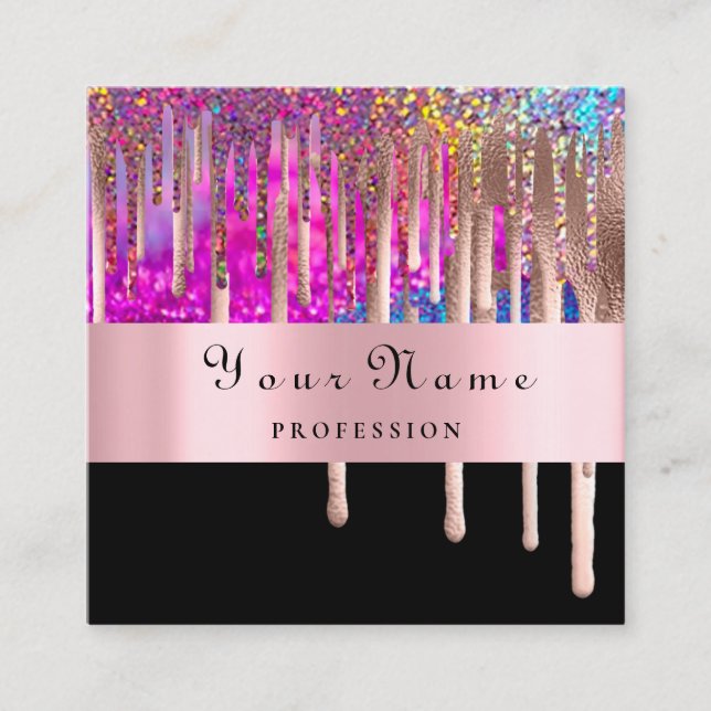 Cartão De Visita Quadrado Makeup Artist Unicorn Holograph Drivers Unhas Arti (Frente)