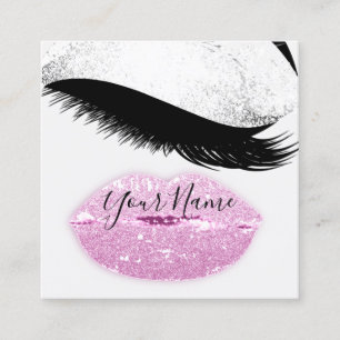 Cartão De Visita Quadrado Makeup Boutique Pink Kiss Lábios Lash Cinza de C
