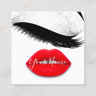 Cartão De Visita Quadrado Makeup Boutique White Kiss Red Lábios Lash Código