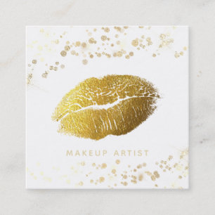 Cartão De Visita Quadrado *~* Makeup Dourado Lábios Lítimas Dourados Confe