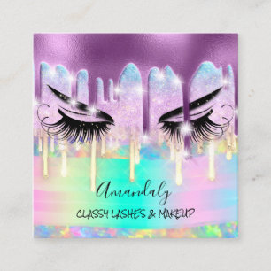 Cartão De Visita Quadrado Makeup Eyelash Microblade Drives Logotipo Purple S