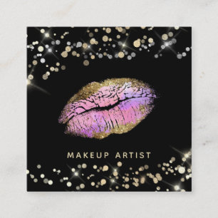 Cartão De Visita Quadrado ~* Makeup Pastel Pink Lavanda Dourada Lábios com b