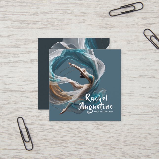 Cartão De Visita Quadrado Malhação de pilotos instrutores de ioga aérea voad (Frente/Verso In Situ)