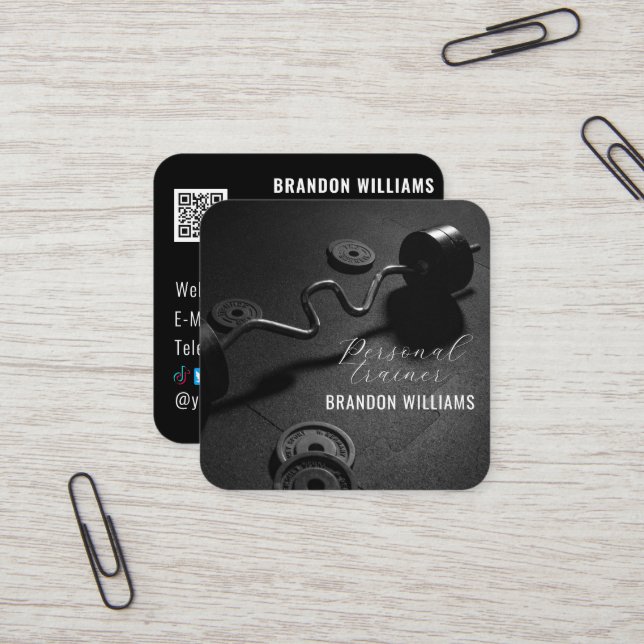 Cartão De Visita Quadrado Malhação pessoal do código QR branco preto (Frente/Verso In Situ)