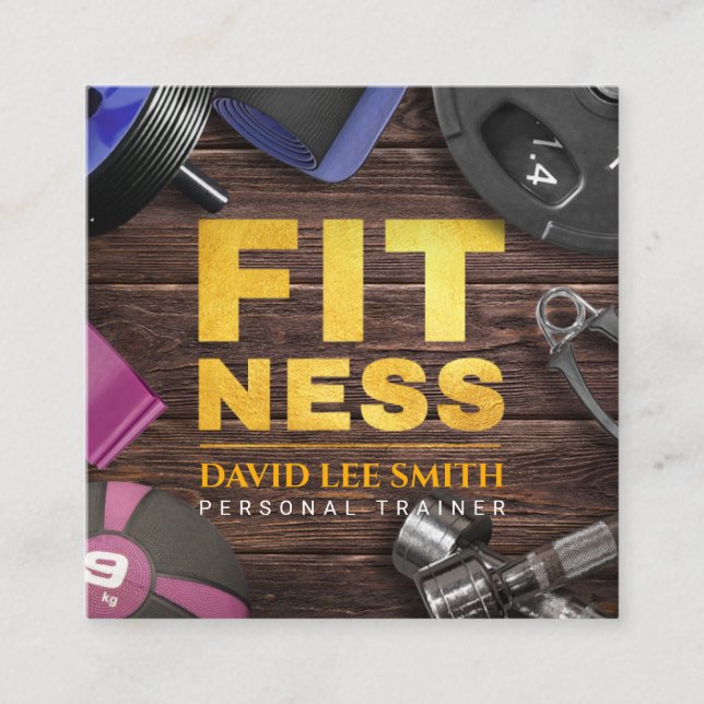 Cartão De Visita Quadrado Malhação Pessoal Trainer Dourado Typografia Square (Frente)