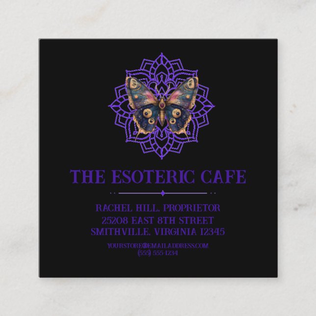 Cartão De Visita Quadrado Manala de Moth com Aquarela Personalizada (Frente)