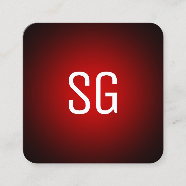 Cartão De Visita Quadrado Mancha mole - Iniciais - Vermelho em preto (Frente)