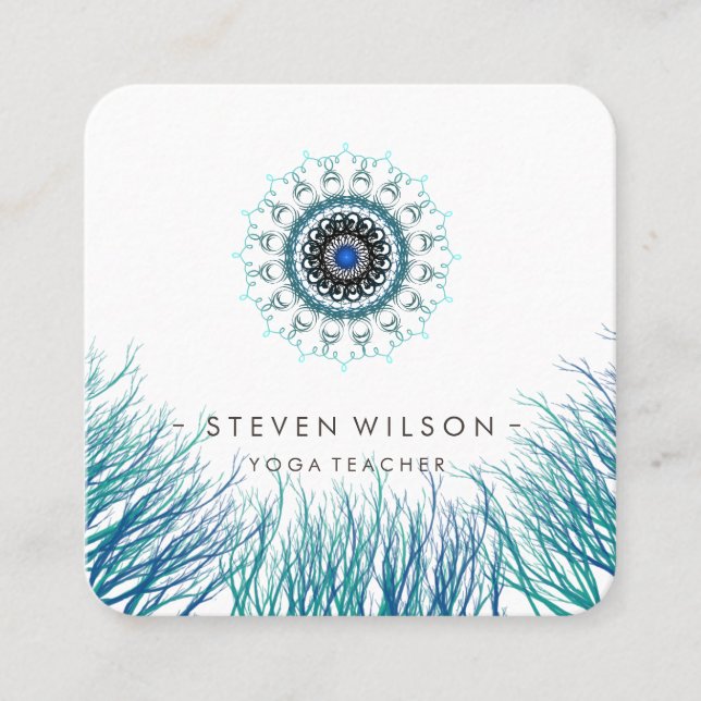 Cartão De Visita Quadrado Mandala Damask Yoga - Meditação Holística Sq (Frente)