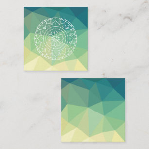 Cartão De Visita Quadrado Mandala de Inspiração Flor Amarela Verde Harmonia