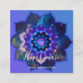 Cartão De Visita Quadrado Mandala de Lótus Azul