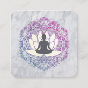 Cartão De Visita Quadrado Mandala e mármore de assento de Lotus