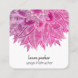 Cartão De Visita Quadrado Mandala Elegante Boho Paisley - Arte Rosa Floral Y