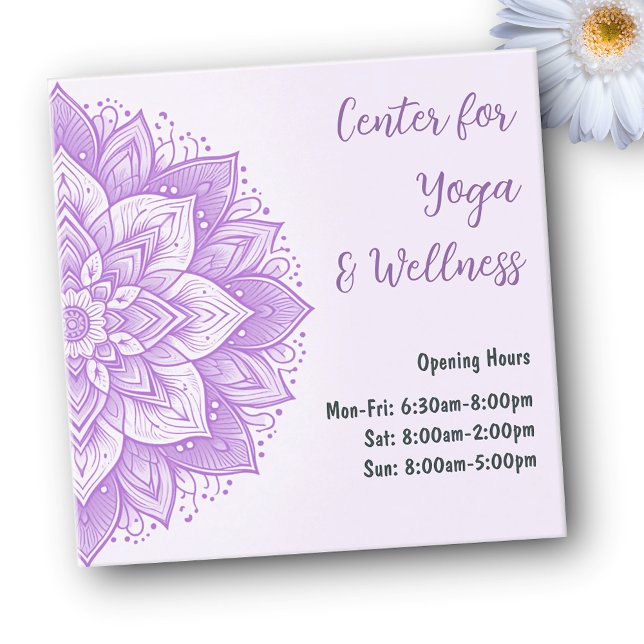 Cartão De Visita Quadrado Mandala Floral Design Yoga Studio Pastel Roxo (Criador carregado)