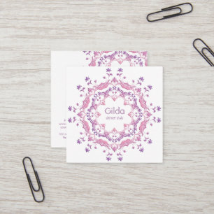 Cartão De Visita Quadrado Mandala floral étnica. texto