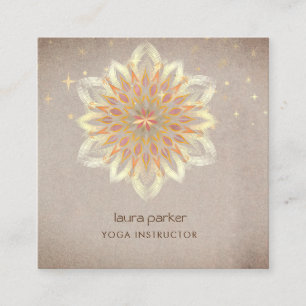 Cartão De Visita Quadrado Mandala Holística Flor de Lótus Zen Meditação Yoga