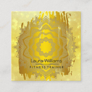Cartão De Visita Quadrado Mandala Lotus Flower Dourada Yoga Instrutor Holíst