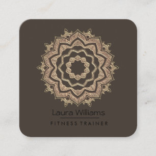 Cartão De Visita Quadrado Mandala Lotus Flower Dourada Yoga Instrutor Malhaç