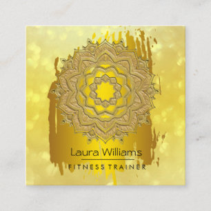 Cartão De Visita Quadrado Mandala Lotus Flower Dourado Yoga Instrutor Vintag