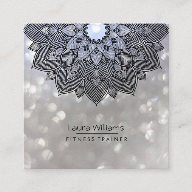 Cartão De Visita Quadrado Mandala Lotus Flower Yoga Instrutor Holístico (Frente)