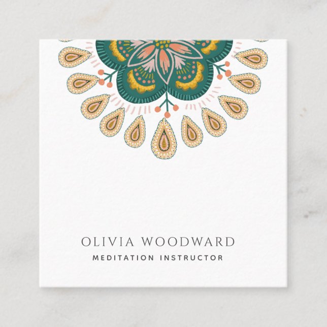 Cartão De Visita Quadrado Mandala Meditation Instructor (Frente)