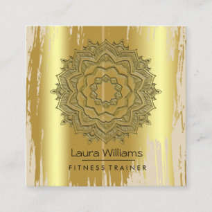 Cartão De Visita Quadrado Mandala Vintage Lotus Flor Dourado Instrutor Yoga