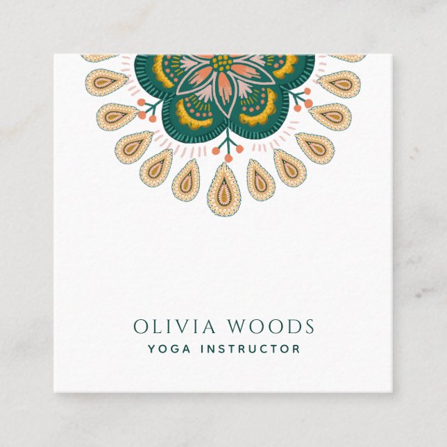 Cartão De Visita Quadrado Mandala Yoga Instrutor (Frente)