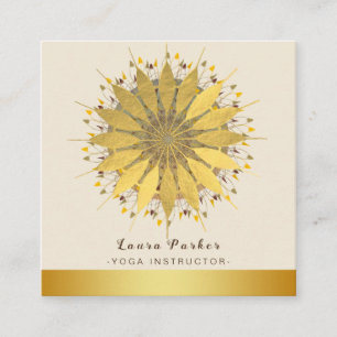 Cartão De Visita Quadrado Mandala Yoga Instrutor Classic Lotus Floral Dourad