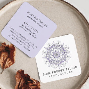 Cartão De Visita Quadrado Mandalas Roxo Elegante Moderno