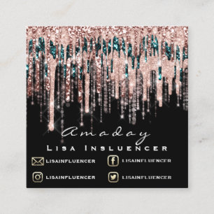Cartão De Visita Quadrado Manicure Nail Artist Dripe Glitter Social Rosa Bla