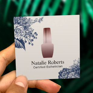 Cartão De Visita Quadrado Manicurista de Nail Salon Blue Floral Estheticista