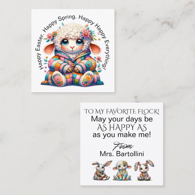 Cartão De Visita Quadrado Manipulação de Páscoa primavera - Consulte Traseir (Frente/Verso)