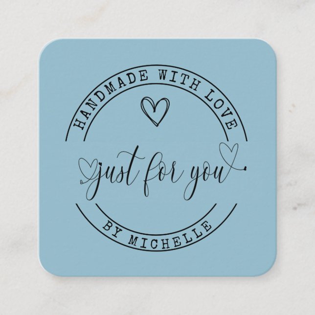 Cartão De Visita Quadrado Manuscrito com Love Blue elegant script (Frente)