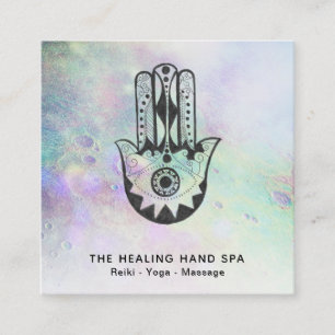 Cartão De Visita Quadrado *~* Mão Hamsa das Crateras Fátimas da Lua Arco-Íri