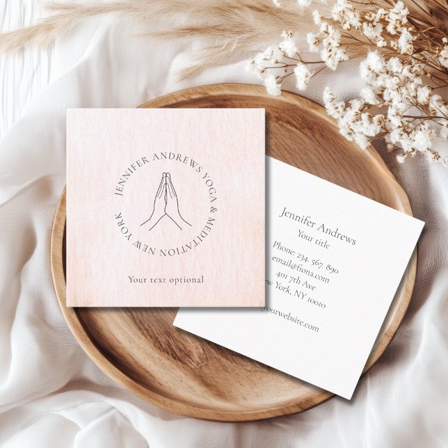 Cartão De Visita Quadrado Mãos bege rosa (Hands Illustration Beige Pink Business Cards)