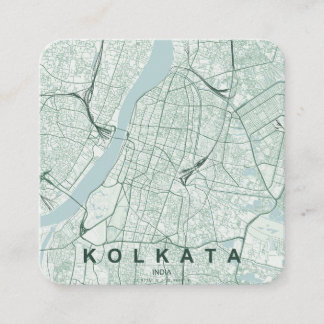 Cartão De Visita Quadrado Mapa da Cidade de Kolkata, Índia & Texto Personali