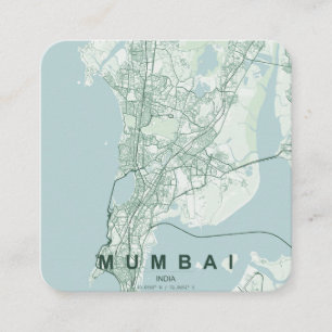 Cartão De Visita Quadrado Mapa da Cidade de Mumbai & Texto Personalizado