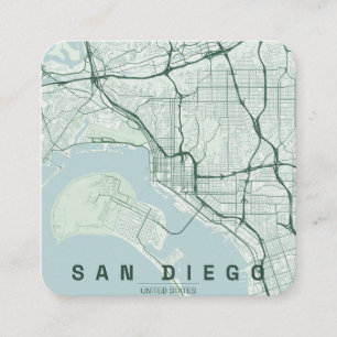 Cartão De Visita Quadrado Mapa da Cidade de San Diego EUA Design Minimalista
