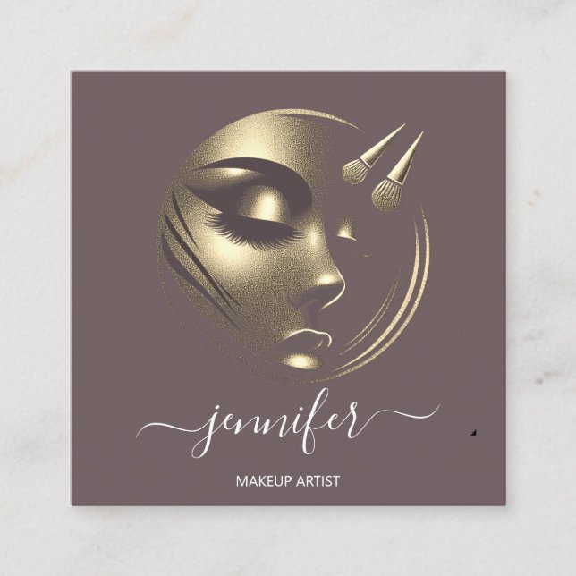 Cartão De Visita Quadrado Maqueamento Profissional Lashes Artistas Logotipo  (Frente)